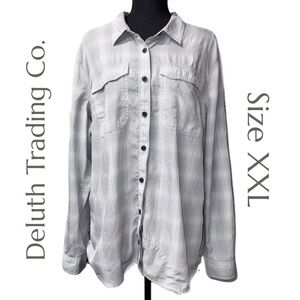 Duluth Trading Co. - Gray Plaid Button-Down Tech Shirt - Long Sleeve - Size XXL